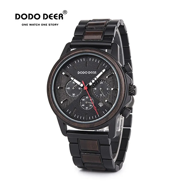

DODO DEER Wooden Watch Men relogio masculino Wood Metal Strap Chronograph Date Quartz Watches Luxury Versatile Timepieces C09