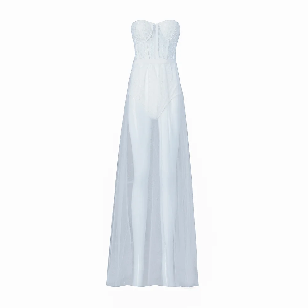 Высококачественное белое длинное Бандажное платье без бретелек из вискозы, вечерние платья для ночного клуба