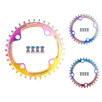

KRSEC Mountain Bike Crankset Rainbow Bicycle Chainring Circular Chainwheel Colorful MTB Bike Crankset Plate Tool