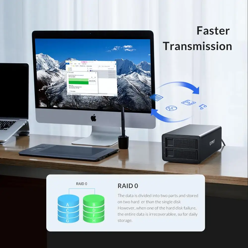 ORICO Dual bay 3,5 ''док-станция для жесткого диска USB3.0 to SATA с RAID HDD алюминиевый корпус для жесткого диска 48 Вт внешний адаптер питания чехол для жесткого диска