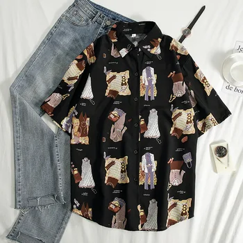 

Streetwear Short Sleeve Women Blouses School Work Office Shirts Casual Tops Ladies Cartoon Print Shirt Women Fashion Clothing