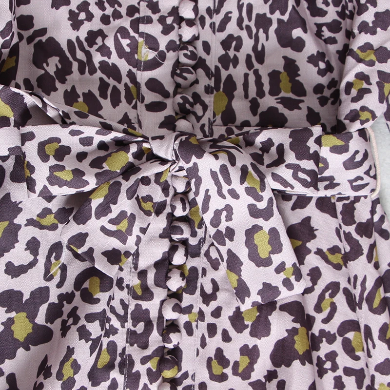 TWOTWINSTYLE леопардовое платье с бантом для женщин, стоячий воротник, фонарь, Leeve, высокая талия, на шнуровке, платья для женщин, осень, новинка