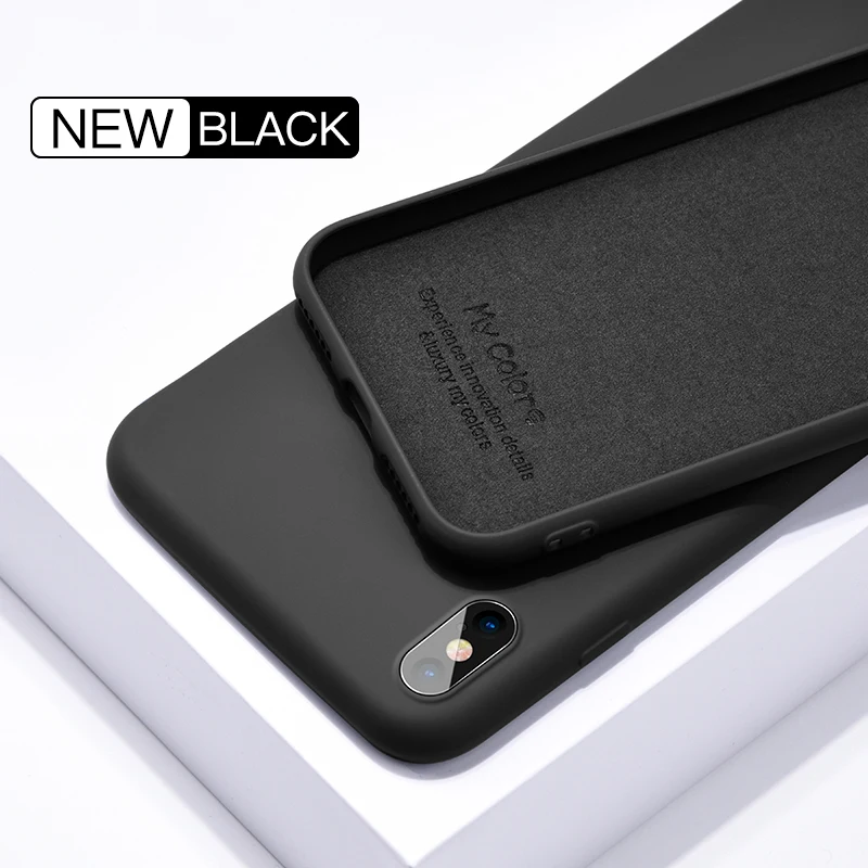 Black Тонкий жидкий силиконовый чехол для iPhone 11 Pro XS Max 6 6S 7 8 Plus X XR 5S SE 5 4 4S полный чехол Мягкая кожа резина iPhone11 - Цвет: Black
