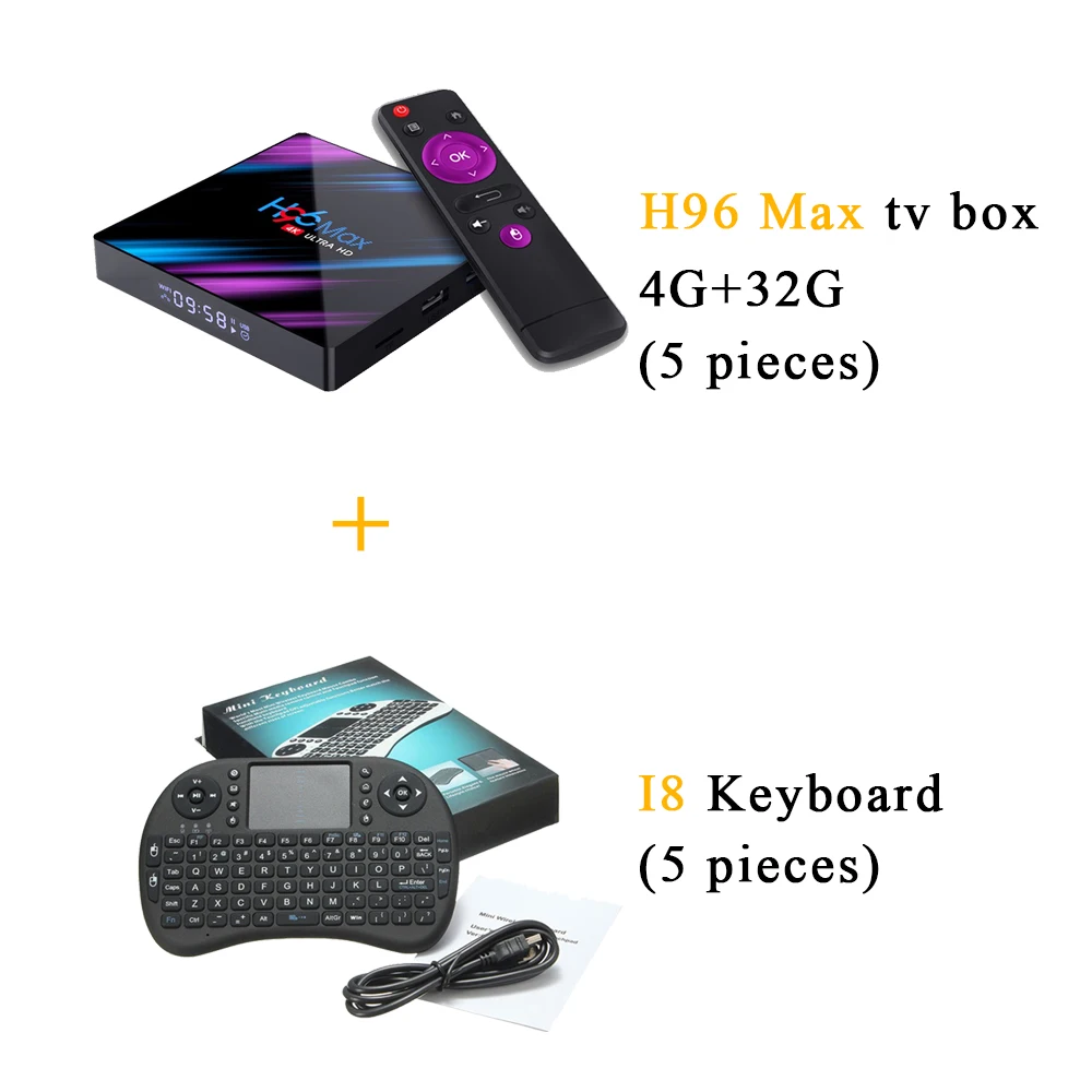 10 шт./лот DHL бесплатно(5 шт.) Android 9,0 Smart tv Box H96 MAX 2G/4G 16G/32G/64G и(5 шт.) I8 Клавиатура - Цвет: 4GB 32GB i8