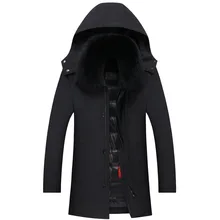 Новинка, зимнее длинное пуховое пальто с воротником из натурального меха, мужская куртка со съемной подкладкой и капюшоном