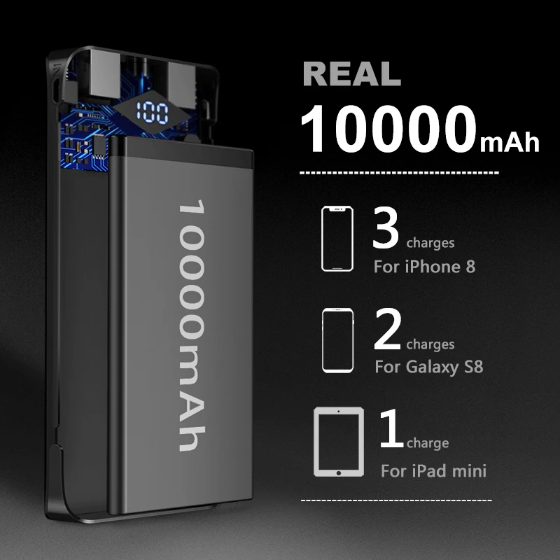 INIU 10000 мАч светодиодный внешний аккумулятор А 2 USB портативное зарядное устройство Внешний аккумулятор для Xiaomi Mi телефона