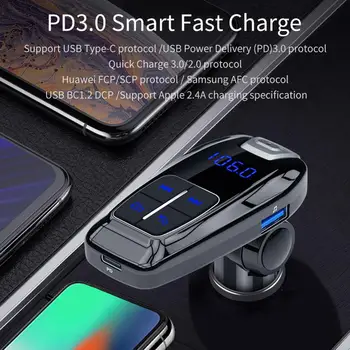 

Digital PD3.0 Fast Charging Car Bluetooth MP3 Player Turn on Audio FM Transmitter with Any Key