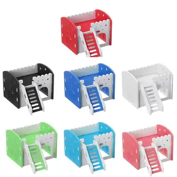 

7 Colors Wooden Hamster House Double Layer Ladder Loft Small Animal Pet Mice Cage Castle Hamster Climb Toys House Pet Supplies
