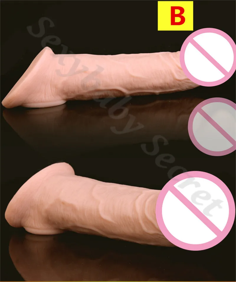 Мягкий реалистичный большой мужской удлинитель для пениса многоразовый