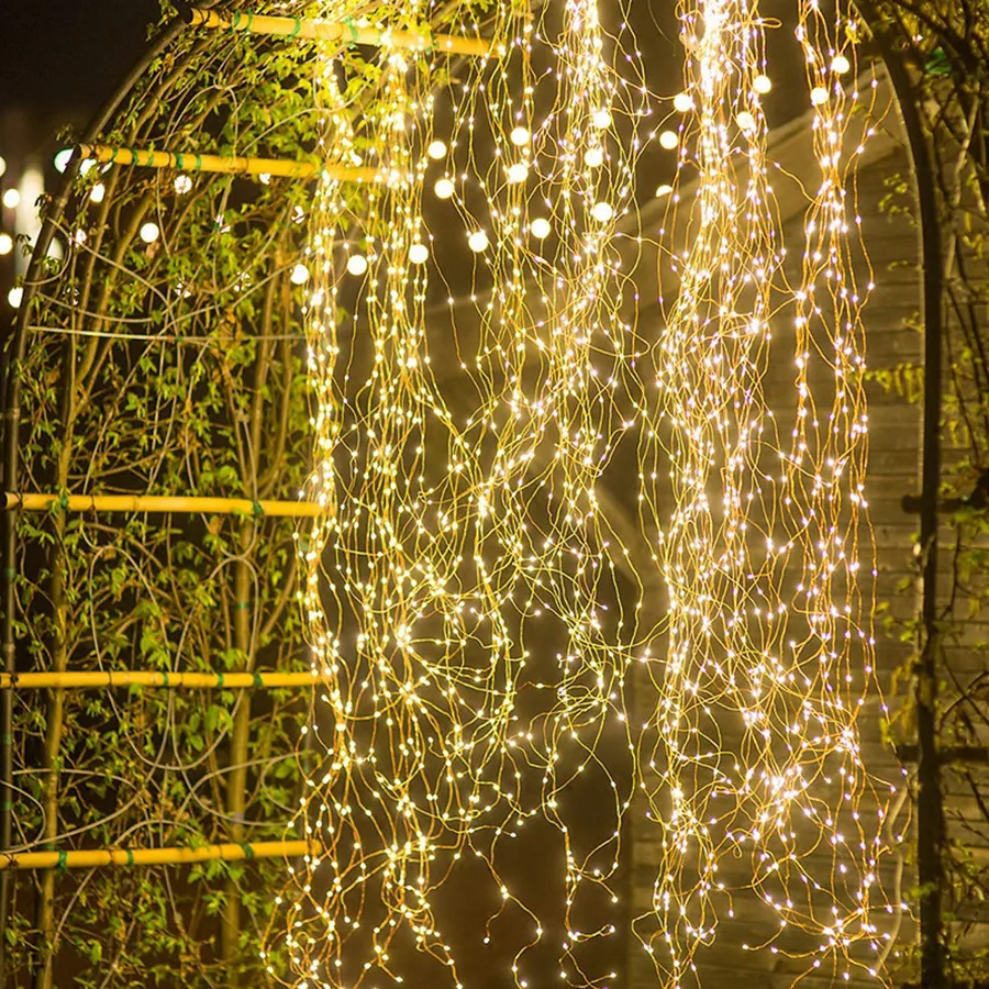 Thrisdar 200/600 светодиодный медный провод струнный свет Ветка лозы ветка свет уличный садовый забор магазин Праздничная гирлянда водопад свет