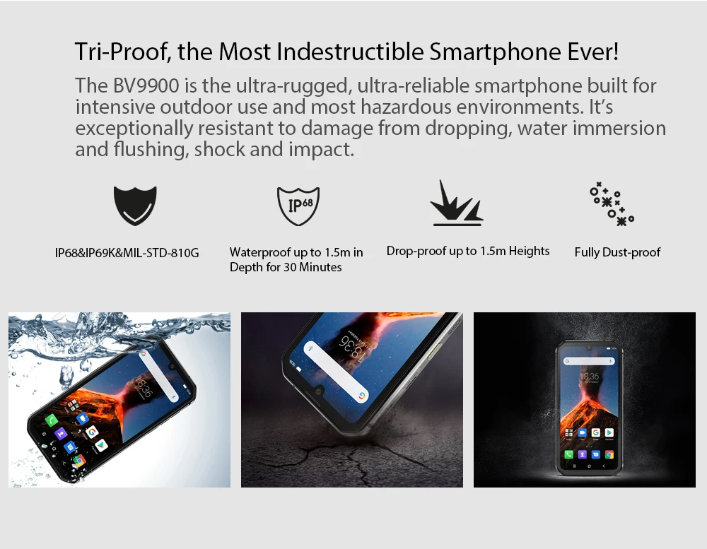 Blackview BV9900 Helio P90 Восьмиядерный 8 ГБ+ 256 ГБ IP68 прочный мобильный телефон Android 9,0 48MP Quad задняя камера NFC Смартфон