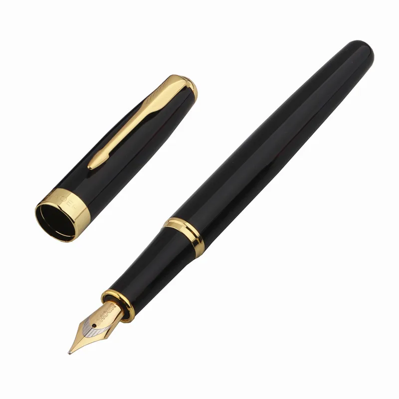 68 Lacquered Black Medium Fountain Pen with Gold Trim Baoer No 