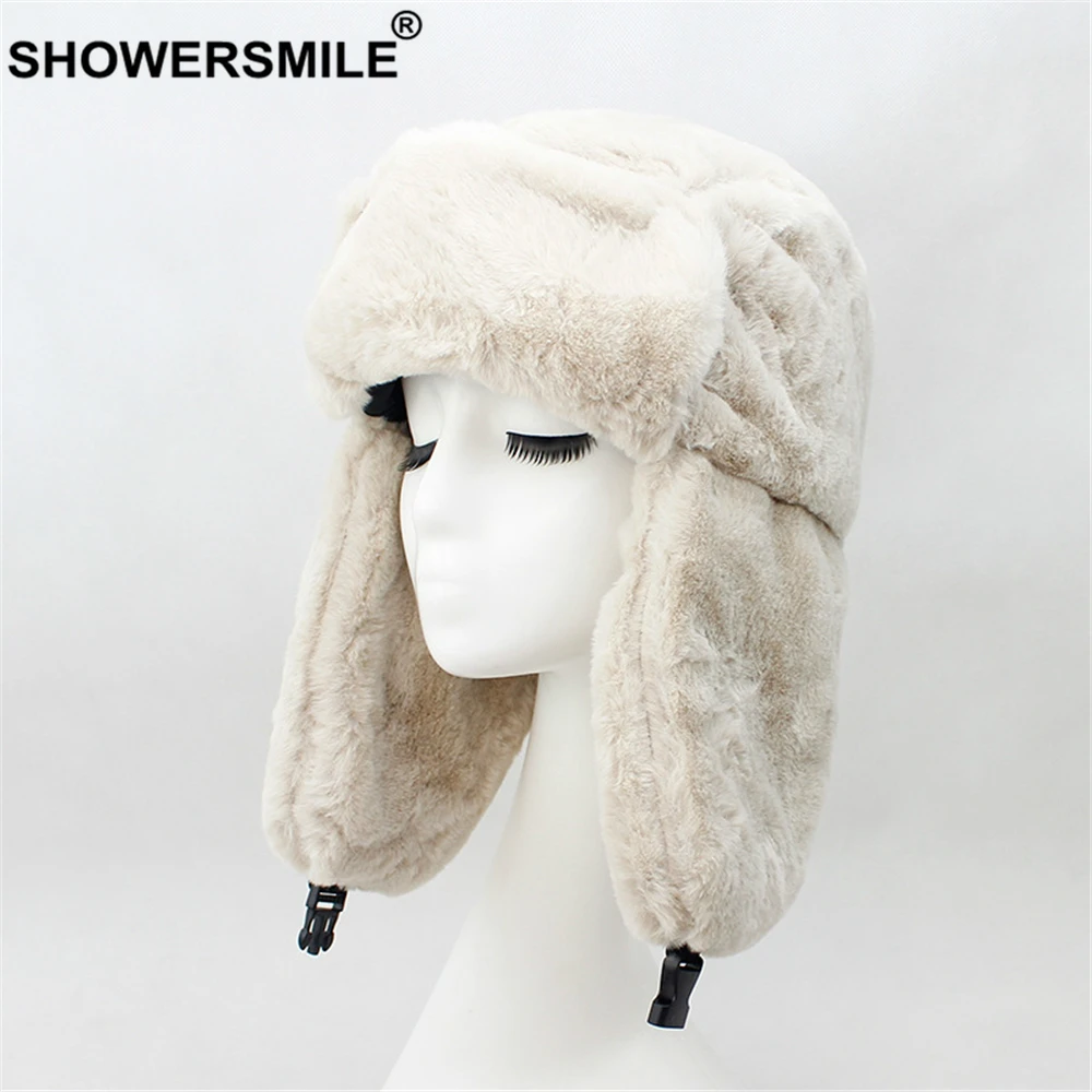 SHOWERSMILE русская ушанка, шапки-бомберы для женщин, шапка-ушанка цвета хаки, женская теплая зимняя Лыжная шапка с ушками