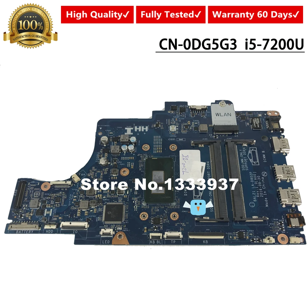 Материнская плата CN 0DG5G3 DG5G3 BAL21 LA D802P для DELL Inspiron 15 5567 5767 материнская ноутбука с i5