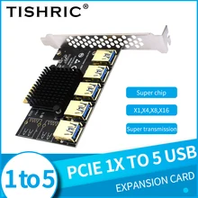 TISHRIC – Riser de carte vidéo PCIE 1X à 5, Hub USB3.0, PCI Express 009s/010/011 Plus PCIE 1X à 16X, pour le minage de BTC
