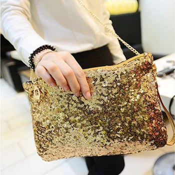 

Zipper Evening Party Sequins Large Capacity Club Detachable Strap Glitter Shoulder Bag Chain Fashion Women