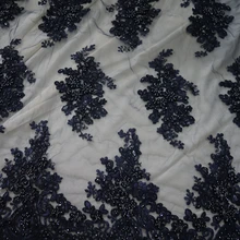 5 ярдов Высококачественная темно-синяя Тяжелая вышитая бисером ткань, синяя вышитая ткань для свадебного платья свадебная фотография выпускной