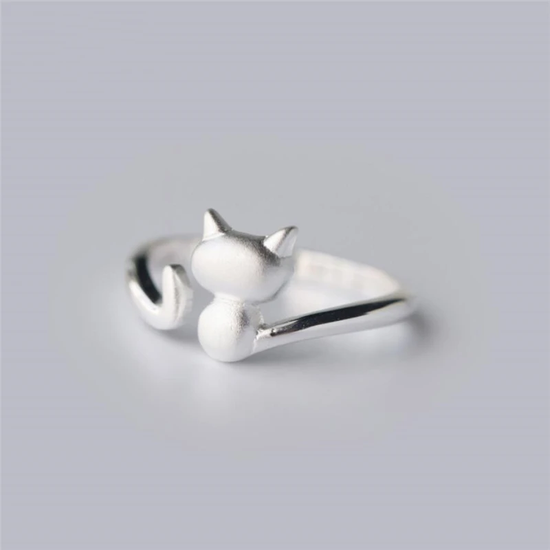 Mini Cat-Anillo de Plata de Ley 925 con personalidad, anillo con apertura de tamaño variable, estilo coreano