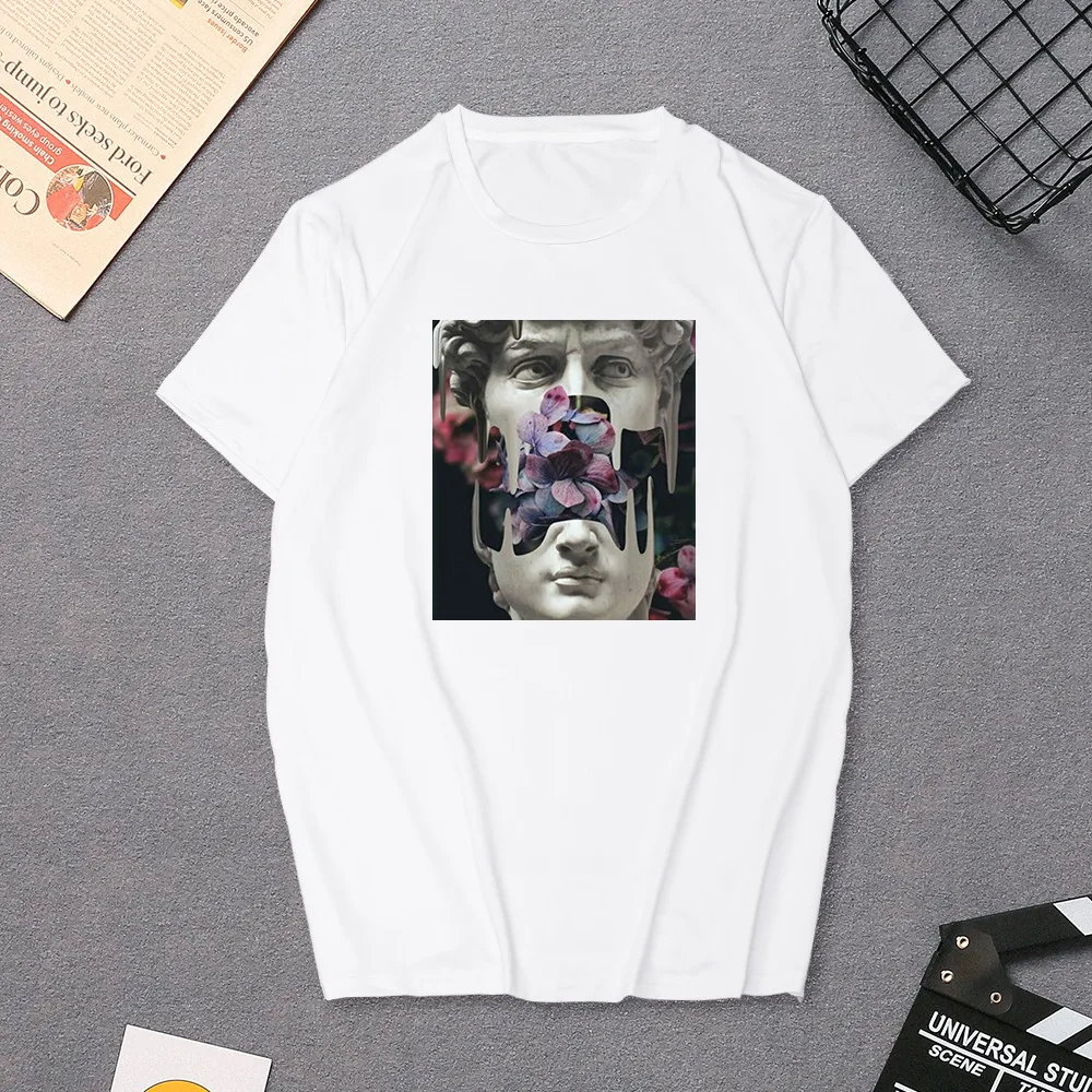 Женская футболка в стиле Харадзюку, футболка с принтом статуи Дэвида микеланжело, летняя футболка с принтом рок-музыки, поп-звезды, черная футболка унисекс в стиле хип-хоп