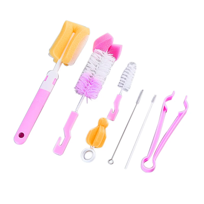 

7pcs/Set Multi-functional Baby Bottle Washing Brush Pacifier Brush for Bottles Cleaning Tool Random Color
