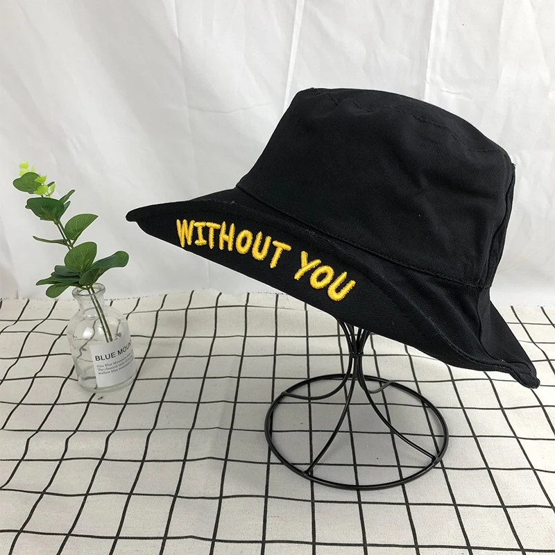 

New Solid Color Embroidery Letter Fisherman Hat Bucket Hat Yellow Hat Outdoor Hunting Panama Cap Foldable Sunhat For 2020 Spring