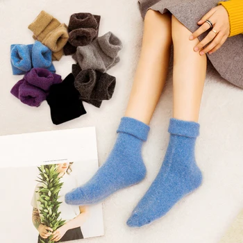 

Hot Soild Color Women Sock Thermal Casual Thick Cashmere Wool Winter Autumn Fashion Soft Lady Warm Girls 5 Pairs Rabbit Socks
