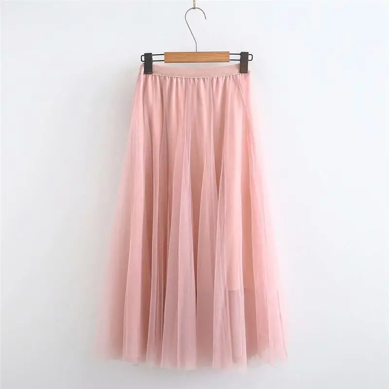 

2019 Spring And Autumn Artistic Gauze Pleated Skirt Versatile Slimming Mid-length High-waisted Big Hemline Tutu