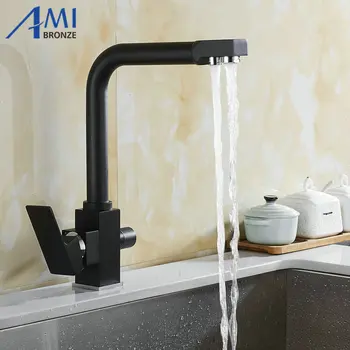 

100% Brass Black Mixer Swivel Drinking Water Faucet 3 Way Water Filter Purifier Kitchen Faucets For Sinks Taps 9050SE