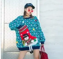 SexeMara, модный весенне-осенний свободный Рождественский вязаный свитер с круглым вырезом и разноцветными шариками - Цвет: Зеленый