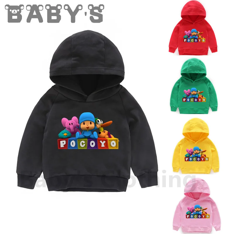 Детские толстовки с капюшоном; Детские забавные толстовки с рисунком Pocoyo; хлопковый пуловер для малышей; топы; Одежда для мальчиков и девочек; KMT5313
