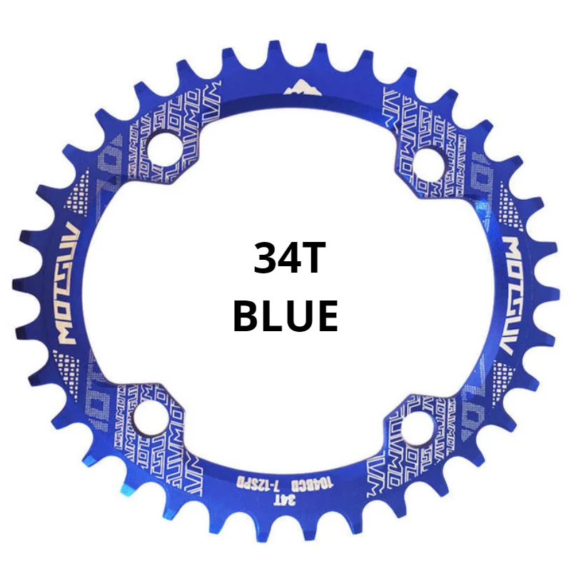 MOTSUV 104BCD овальная узкая широкая цепь MTB горный велосипед 32T 34T 36T 38T шатуны с одним зубом пластины части 104 BCD - Цвет: blue 34T Oval