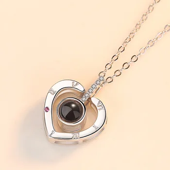 

Silver 925 Jewelry 100 Languages I Love You Necklace Heart Shaped Projection Necklace Woman Sweet Romantic Wedding Jewelry