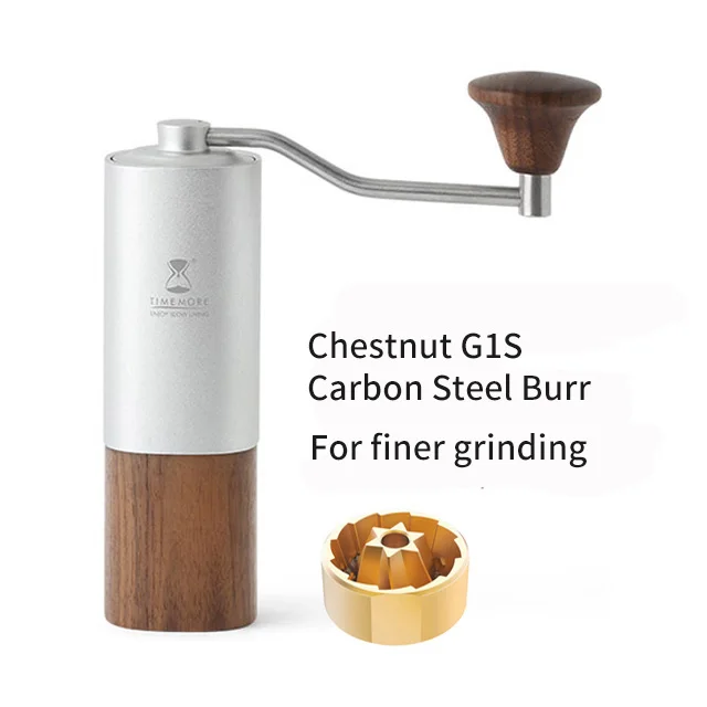 Silver G1S Timemore каштан G1 ручка кофемолка aerolite портативный стальной шлифовальный сердечник супер ручная кофемолка dulex подшипник - Цвет: Silver G1S