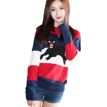 

Spring Fashion New Autumn Leopard Embroidery Long Sleeves Women's Sweaters High End Celebrity Pullovers Euramerican Style YFY581