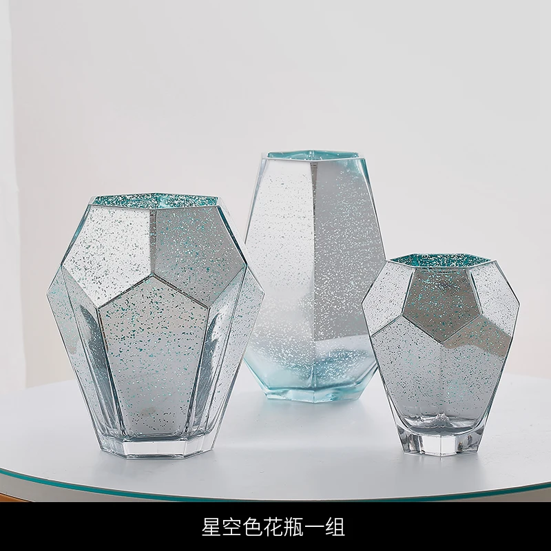 Home Vase Glass Vases Geometric Golden Flower Insert Artificial Fake Rose Origami Furnishings Home Decoration Accessories Modern - Цвет: 3pcs-set C