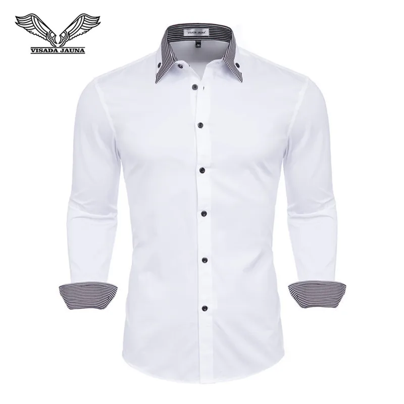 VISADA JAUNA хлопковые рубашки с двойным воротником, мужские повседневные рубашки с длинным рукавом, роскошные повседневные облегающие мужские рубашки N5133