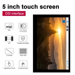Écran tactile capacitif 5 pouces, résolution 800 × 480, DSI LCD, panneau en verre trempé pour Raspberry Pi 