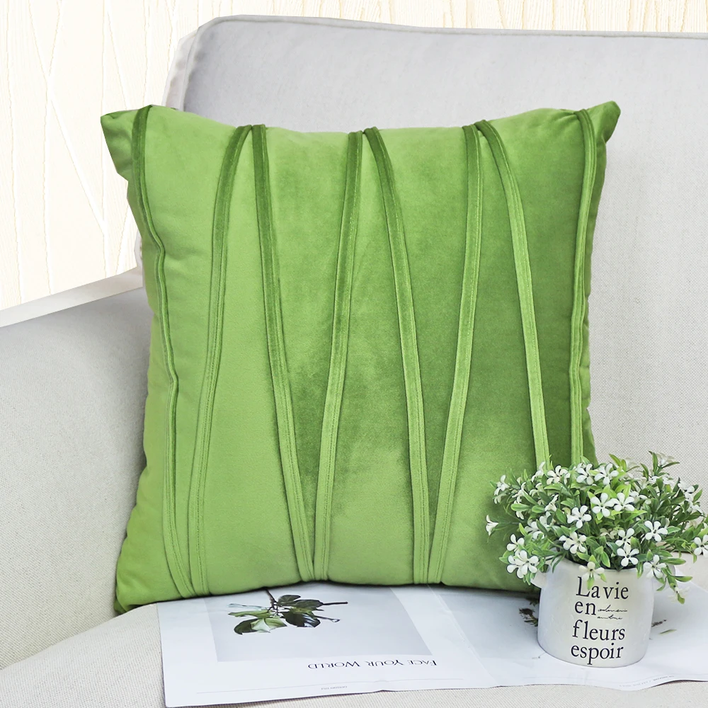 Cilected, Одноцветный короткий плюшевый Вышитый Чехол для подушки в скандинавском стиле, наволочка для дивана, кровати, чехол для подушки, чехол для подушки, без сердечника, 60*60 - Цвет: Green