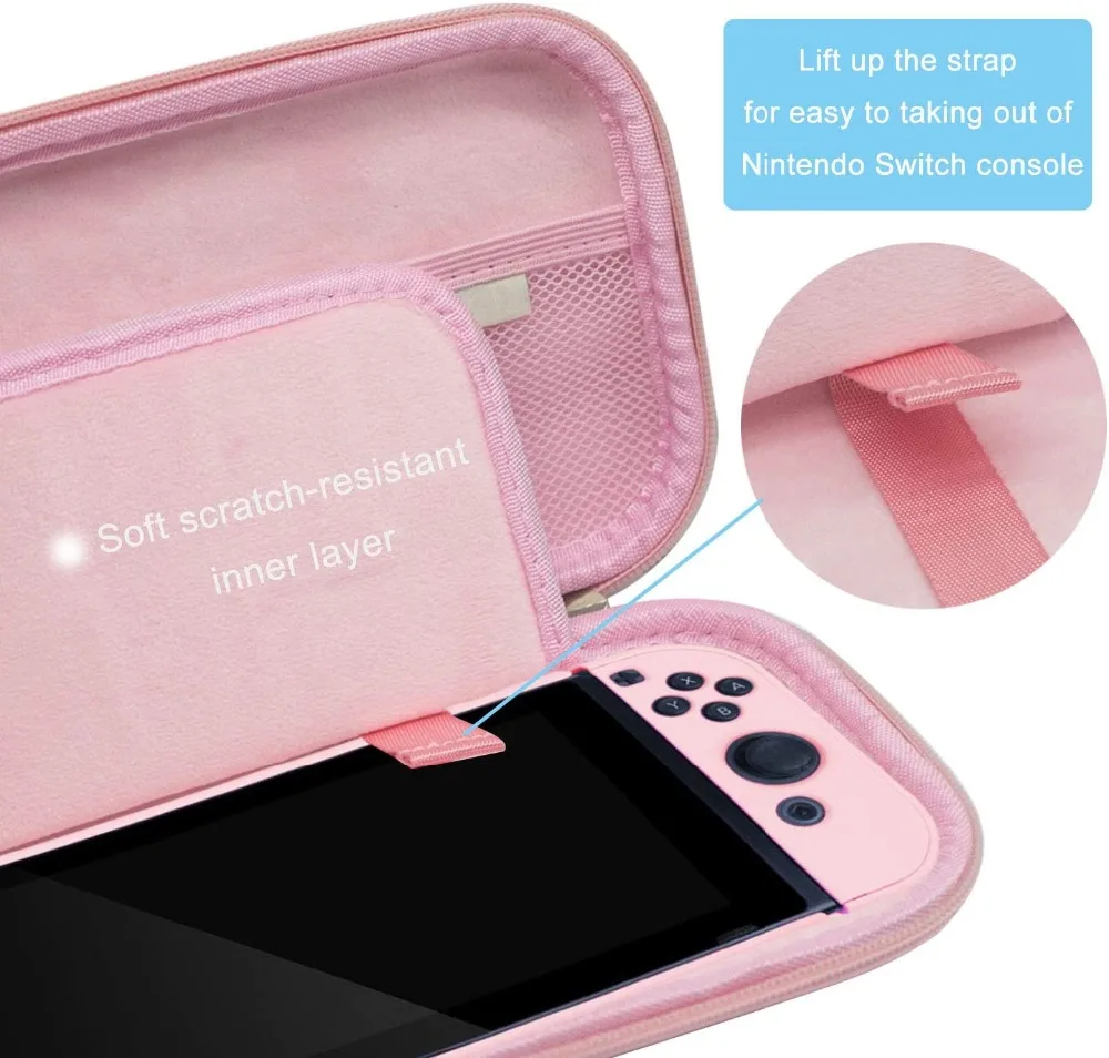 Kit de Acessórios para Transporte Nintendo Switch Lite em Rosa Vidro Protetor de Tela Polegar Aderente - Image 4