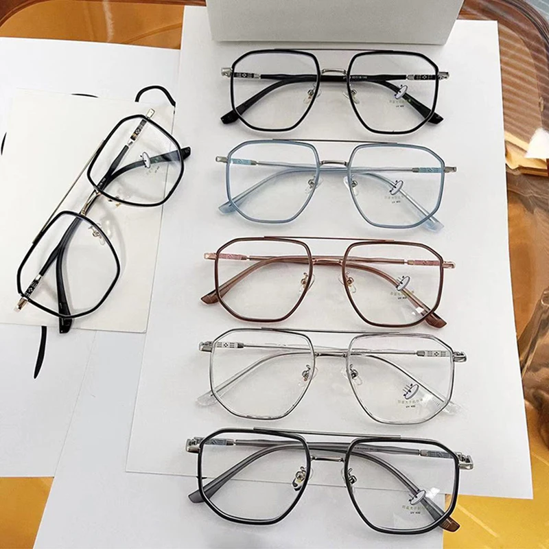 Eyeglasses Frames Eyeglass Frames Square Eyeglasses Optical Glasses Retro Double Bridges Square Women Anti-Blu-Ray Glasses Frame Fashion TR90 Spring Hinge Men Optical Frame Computer Glasses