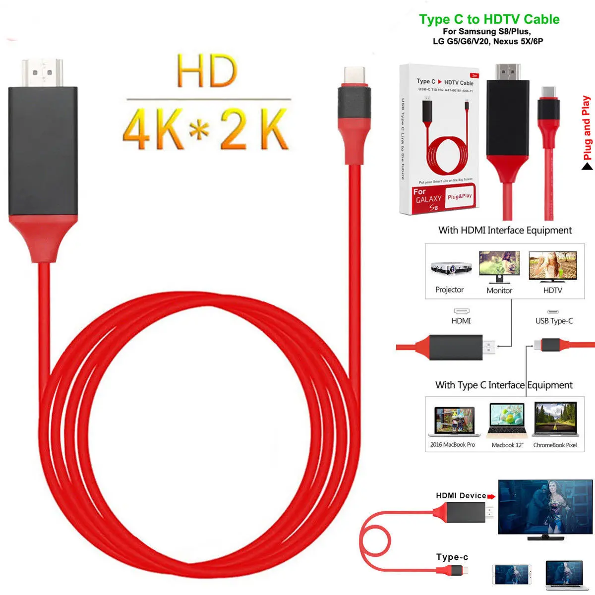 B 3,1 type C B-C 4K HDMI HDTV Кабель-адаптер для samsung S8