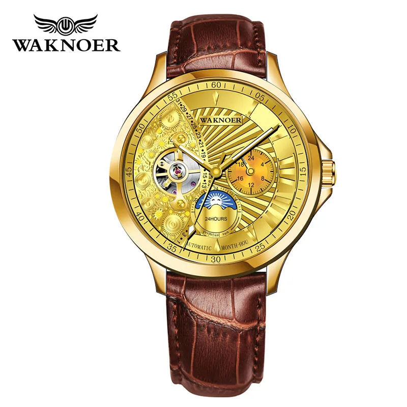 DJJ Топ бренд Waknoer кожаные часы Relogio Masculino Мужские автоматические механические наручные часы деловые часы мужские Montre Saati - Цвет: DJJ