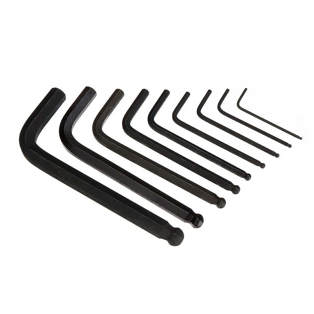 FINDAMAZE BS-B9 9Pcs L Shape Hex Key Set Allen Wrench Chrome Ball End