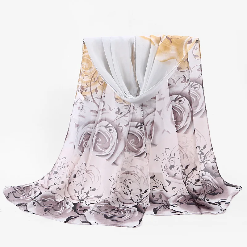 2020 новый цветок розы печать жоржет шифон шарф Шелковый квадратный хиджаб крутой