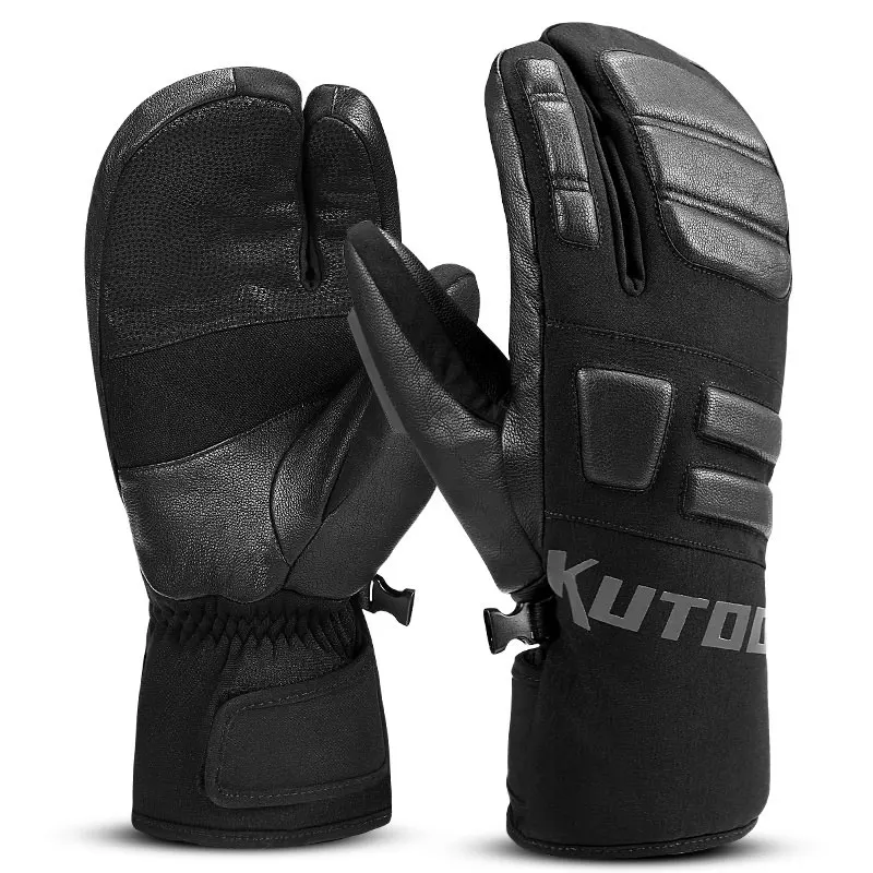 3 Finger Black KUTOOK водонепроницаемые лыжные перчатки мужские зимние теплые перчатки для сноуборда ветрозащитные женские снегоходные перчатки лыжные принадлежности - Color: 3 Finger Black