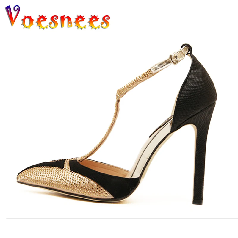 

Voesnees 2021 New Sandals Women Summer Pointed Toe Multicolor High Heels Diamond Sexy Herringbone Buckle Hollow Stiletto Shoes