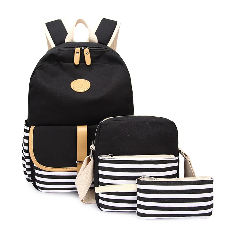 

Three-piece Set Backpack Women's Korean-style Canvas Printed Backpack Fresh Schoolbag Literature And Art Canvas Bag