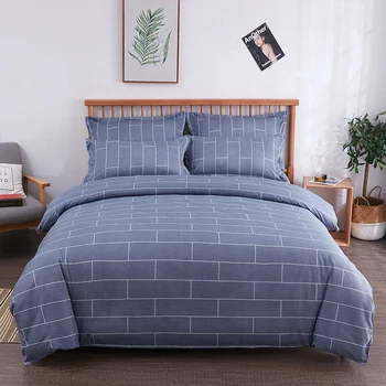 

European blue grid Duvet Cover 220x240 Pillowcase 3Pcs,Quilt Cover Bed Cover,Bedding Set Blanket Cover，Green Stripes Bed sheets