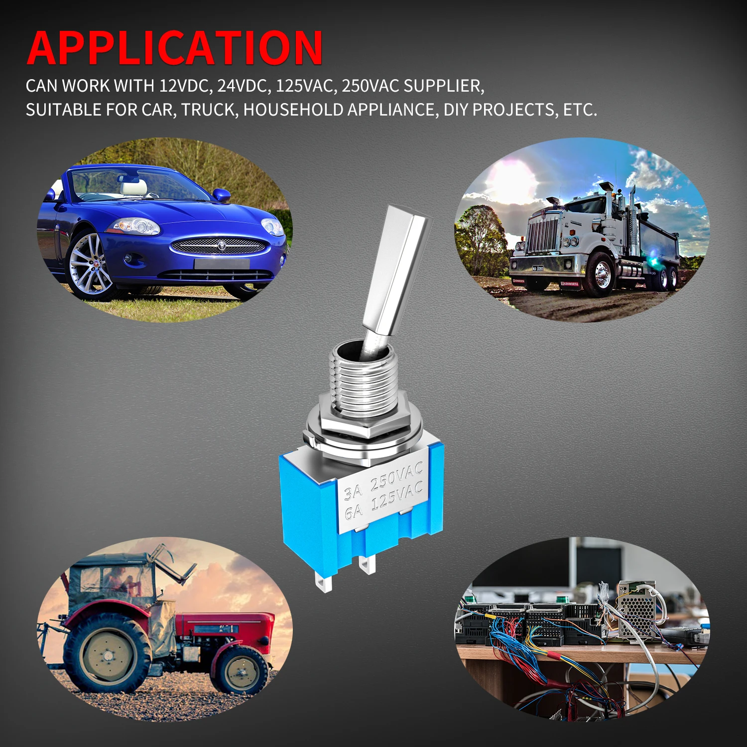 5PCS Mini Toggle Switch SPST Flat Handle ON OFF Latching 2 Position 2 Pin For Car Truck With Solder Terminals