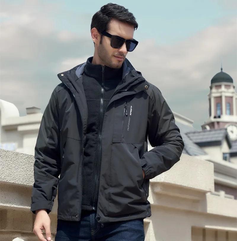 Couples Two-piece Set Waterproof Jacket Stitching Windproof Warm Softshell Jacket Men Plus Size M~7XL Regenjacke Herren